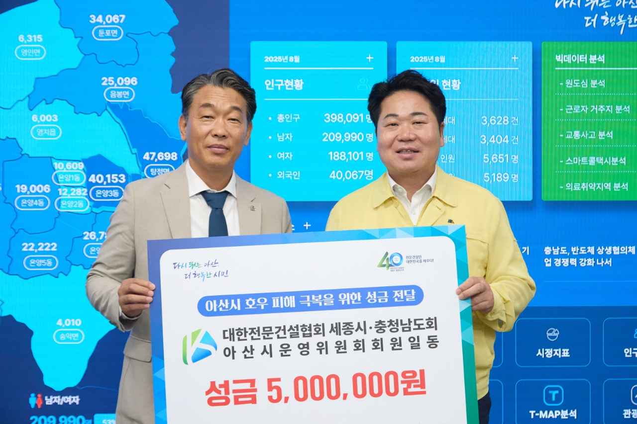 대한전문건설협회, 아산시 호우피해 극복 위해 성금 5백만 원 전달 관련사진